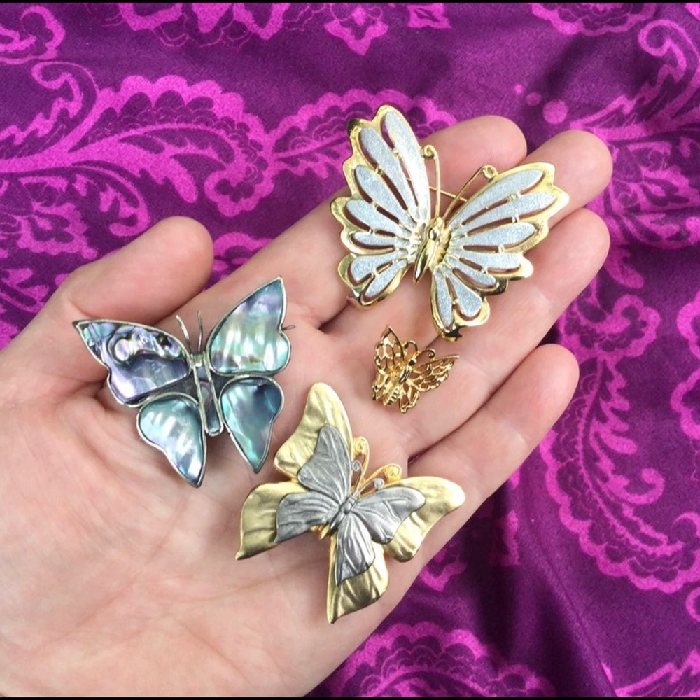 Lot 4 vintage butterfly broochs pins, Premier Designs